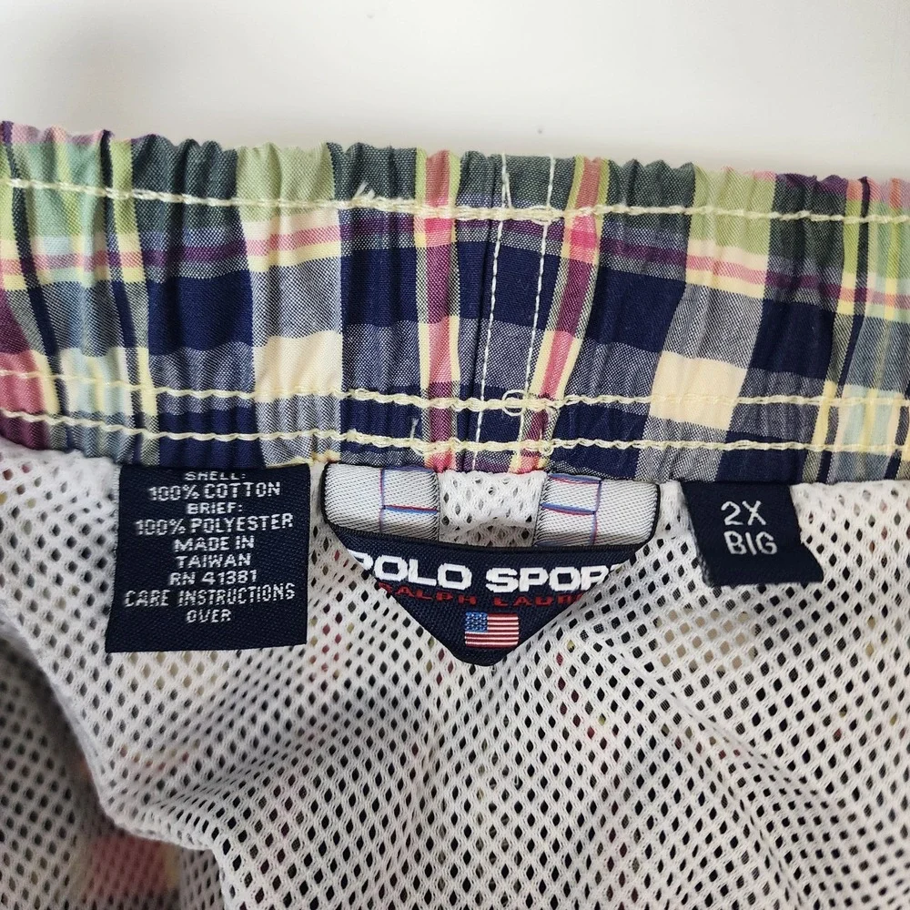 Polo Sport Ralph Lauren Plaid Swim Trunk Men's 2X Big Lined Drawstring Waist